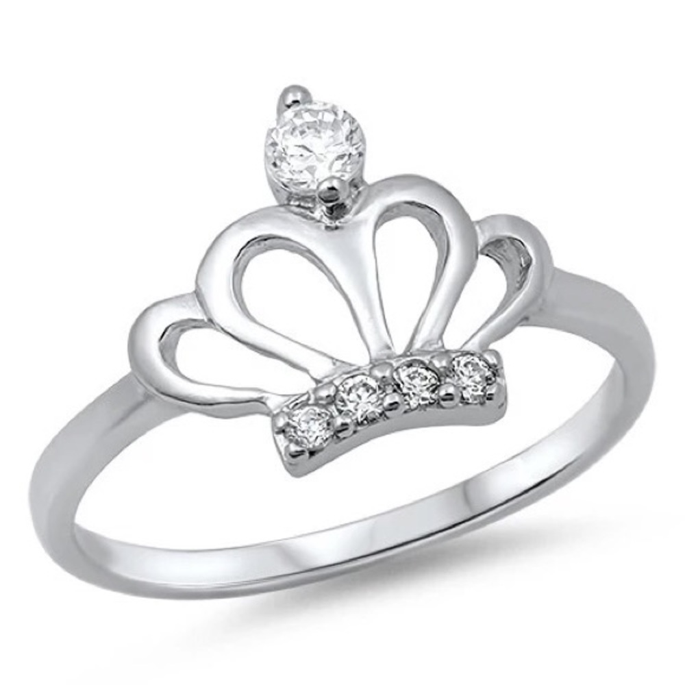 .925 Sterling Silver Princess Queen Crown Ring